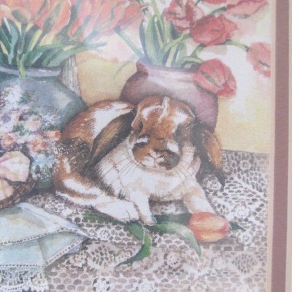 Floppy Ear Bunny Framed Watercolor Painting Framed Oak Easter Bunny Rabbit Decor - Picture 3 of 5